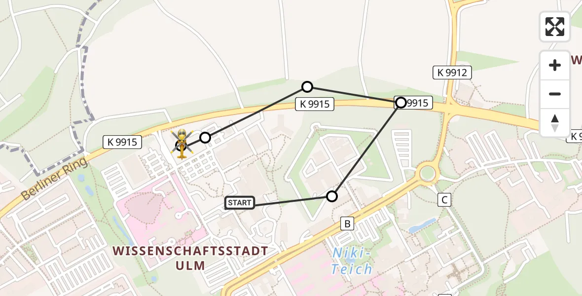 Flugroute Rettungshubschrauber Ulm Military Hospital Emergency - ADAC Air Rescue Station Ulm (Christoph 22), 05 August 2026, 19:29