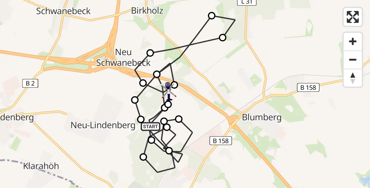 Flugroute Polizeihubschrauber Ahrensfelde Hubschrauberlandeplatz - Ahrensfelde, 05 August 2026, 19:30