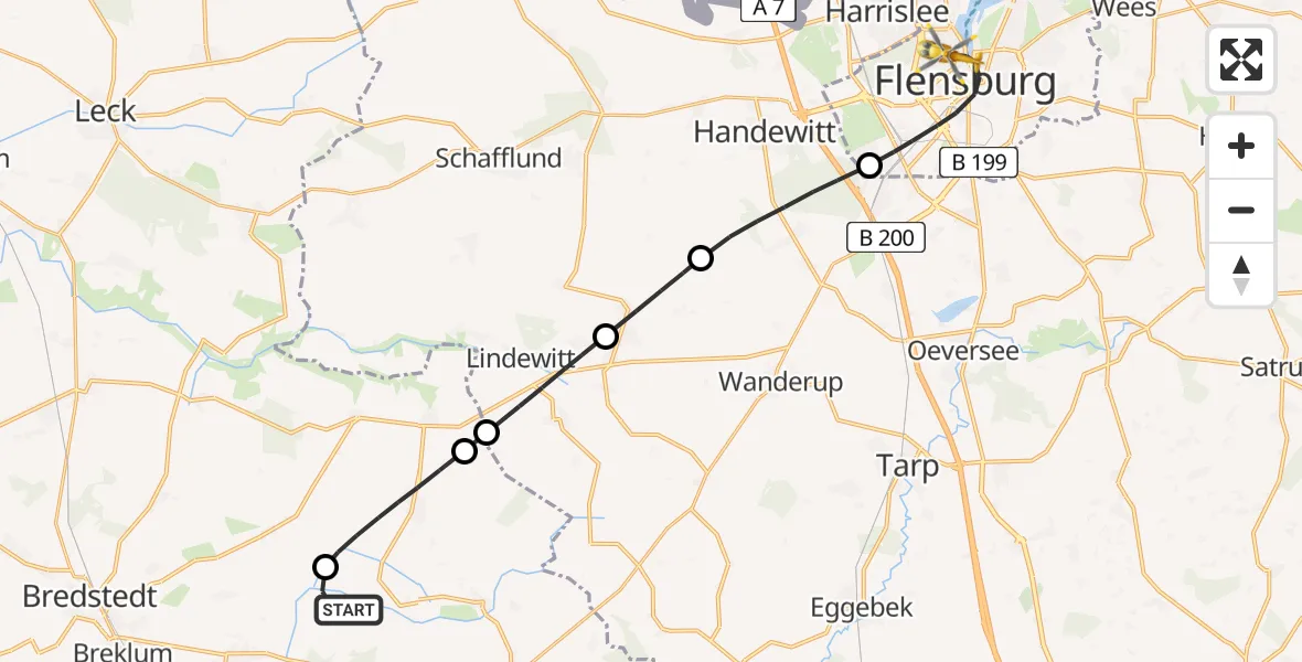 Flugroute Ambulanzhubschrauber Drelsdorf - Flensburg, 05 August 2026, 19:40