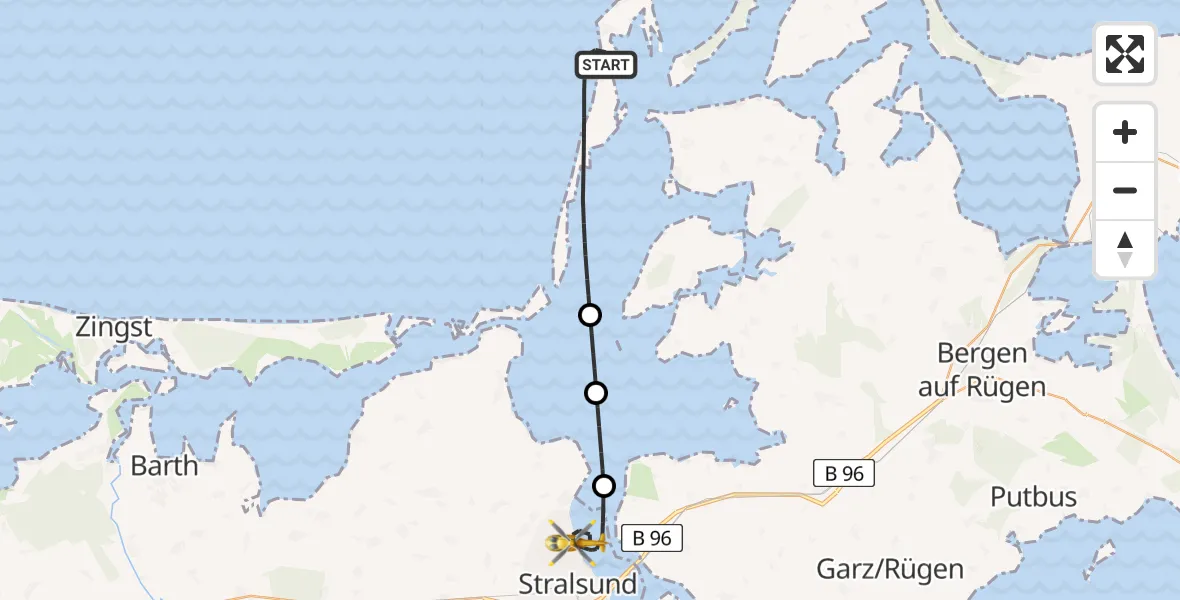 Flugroute Rettungshubschrauber Insel Hiddensee - Stralsund, 05 August 2026, 20:04