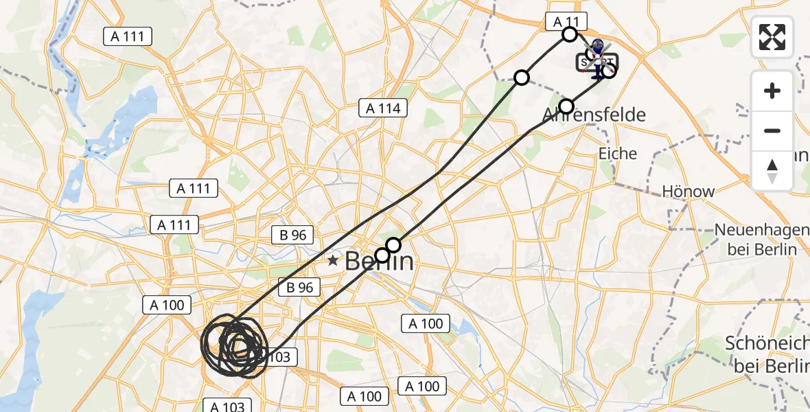 Flugroute Polizeihubschrauber Ahrensfelde Hubschrauberlandeplatz - Ahrensfelde Hubschrauberlandeplatz, 05 August 2026, 20:14