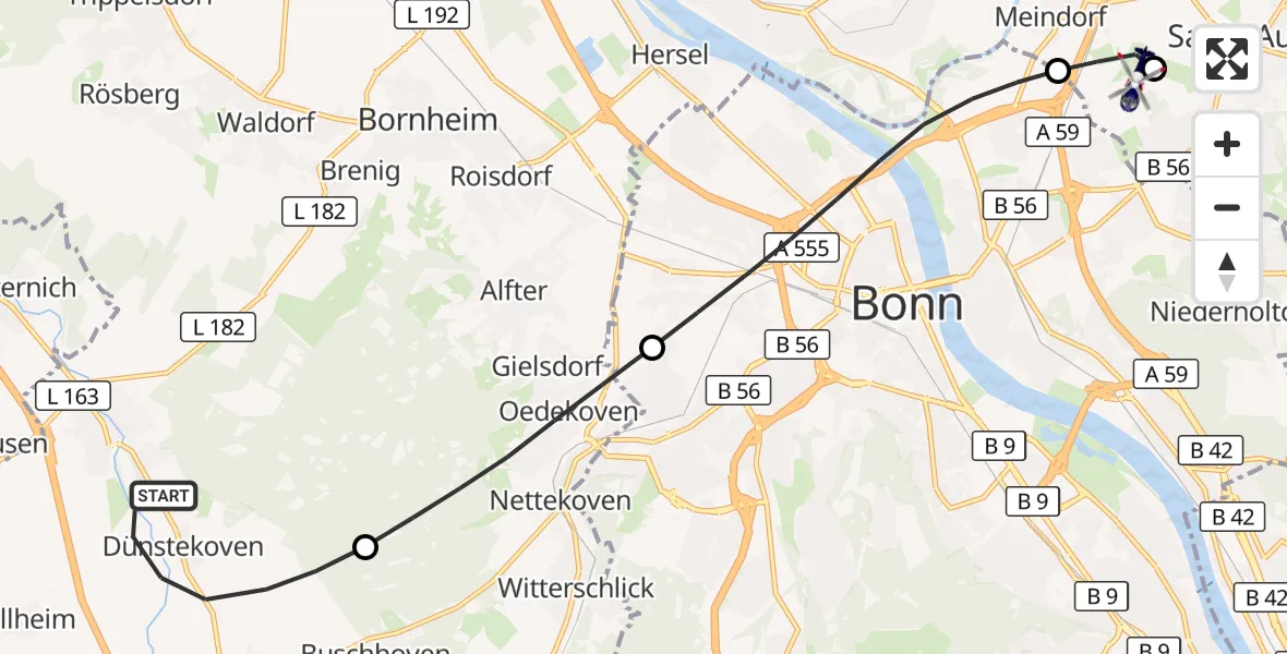 Flugroute Polizeihubschrauber Swisttal - Bonn-Hangelar Flugplatz, 05 August 2026, 21:25
