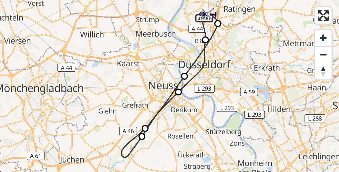 Flugroute Polizeihubschrauber Düsseldorf Flughafen - Düsseldorf Flughafen, 05 August 2026, 21:40