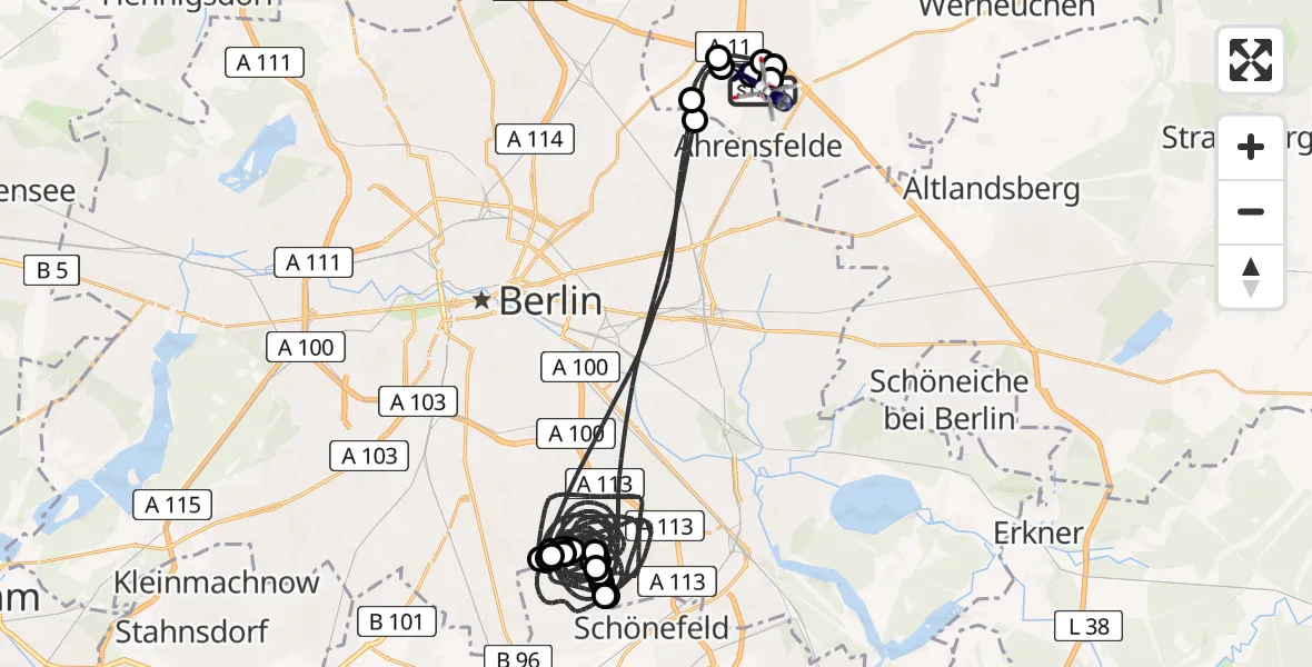 Flugroute Polizeihubschrauber Ahrensfelde Hubschrauberlandeplatz - Ahrensfelde Hubschrauberlandeplatz, 05 August 2026, 21:59