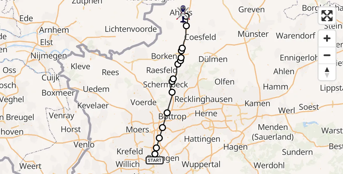 Flugroute Polizeihubschrauber Düsseldorf Flughafen - Ahaus, 05 August 2026, 22:38