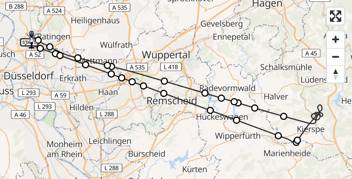 Flugroute Polizeihubschrauber Düsseldorf Flughafen - Düsseldorf Flughafen, 05 August 2026, 23:09