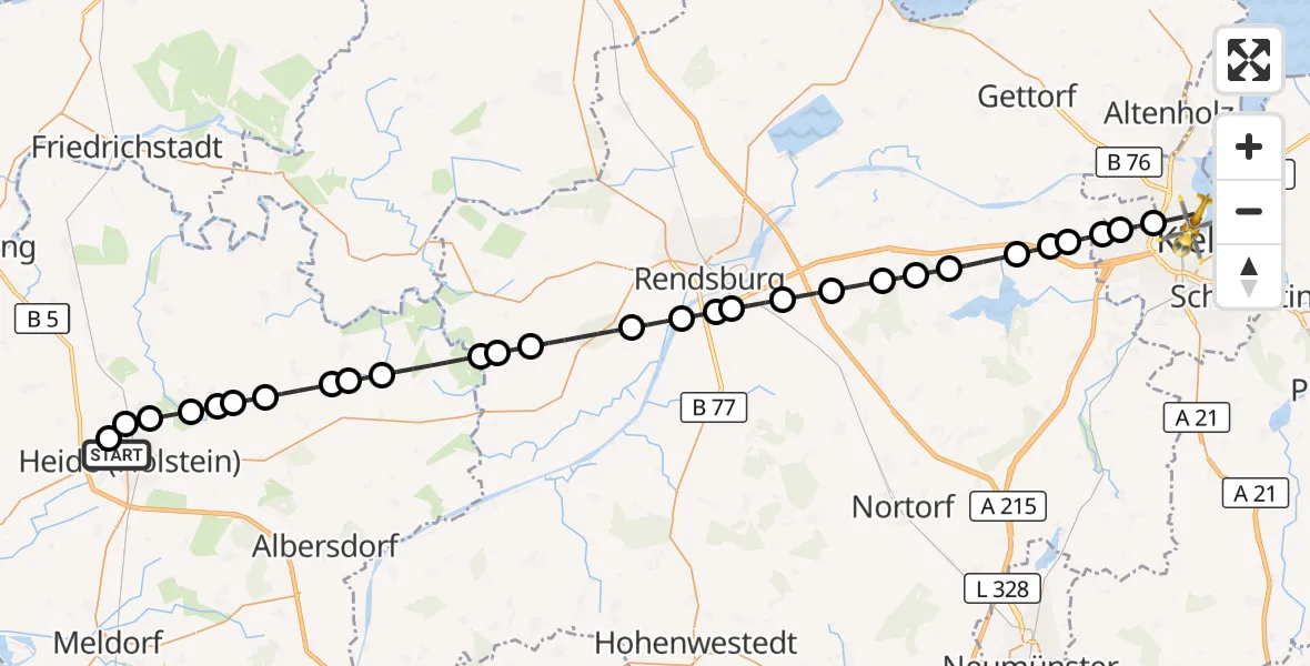Flugroute Ambulanzhubschrauber Heide - Kiel, 05 August 2026, 23:23