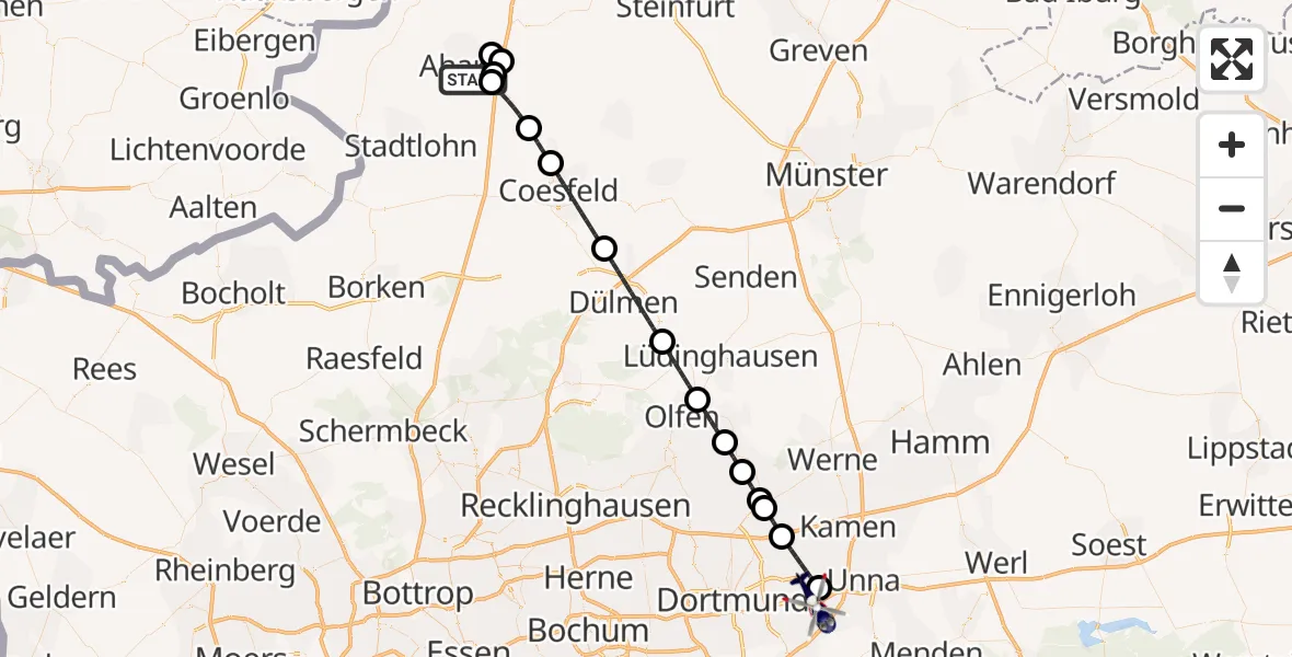 Flugroute Polizeihubschrauber Ahaus - Dortmund Flughafen, 05 August 2026, 23:28