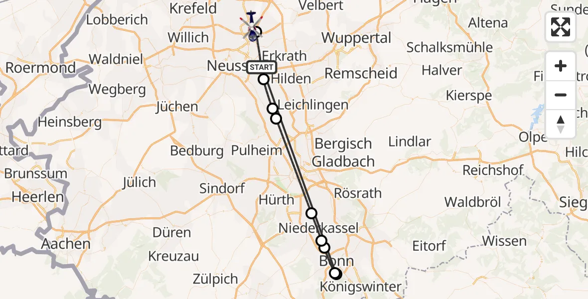 Flugroute Polizeihubschrauber Düsseldorf - Düsseldorf Flughafen, 06 August 2026, 03:11