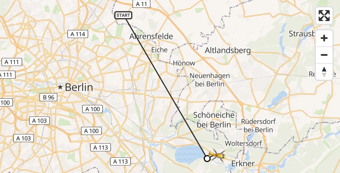 Flugroute Rettungshubschrauber Ahrensfelde - Berlin, 06 August 2026, 04:49