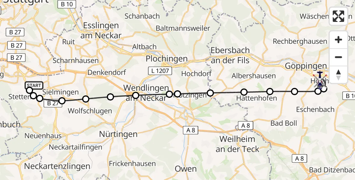 Flugroute Polizeihubschrauber Flughafen Stuttgart - Göppingen, 06 August 2026, 04:56