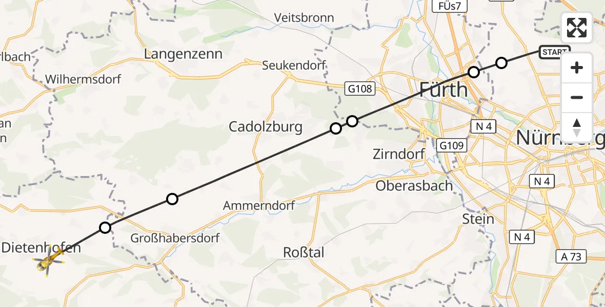 Flugroute Ambulanzhubschrauber Flughafen Nuremberg - Dietenhofen, 06 August 2026, 05:33
