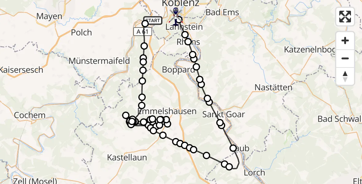 Flugroute Polizeihubschrauber Winningen - Koblenz, 06 August 2026, 05:36