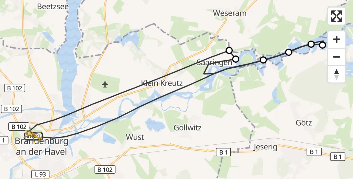 Flugroute Rettungshubschrauber Brandenburg an der Havel - Brandenburg an der Havel, 06 August 2026, 05:39