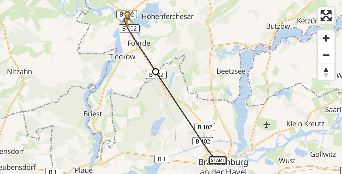 Flugroute Rettungshubschrauber Brandenburg an der Havel - Havelsee, 06 August 2026, 05:56