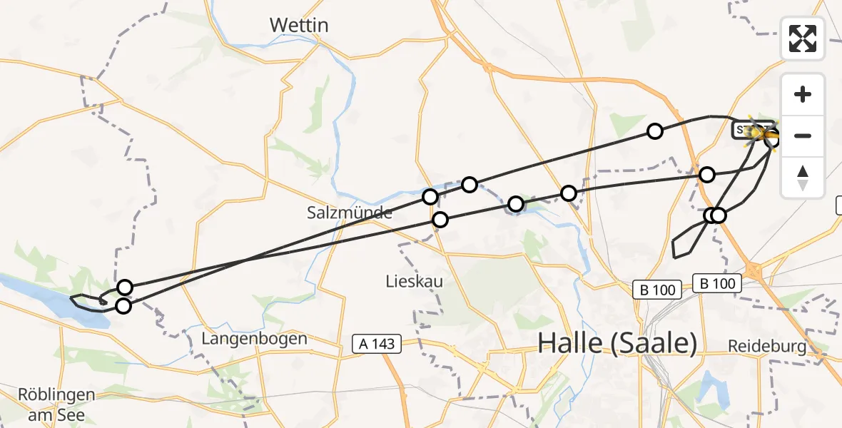 Flugroute Rettungshubschrauber Landsberg - Halle-Oppin Flugplatz, 06 August 2026, 05:56