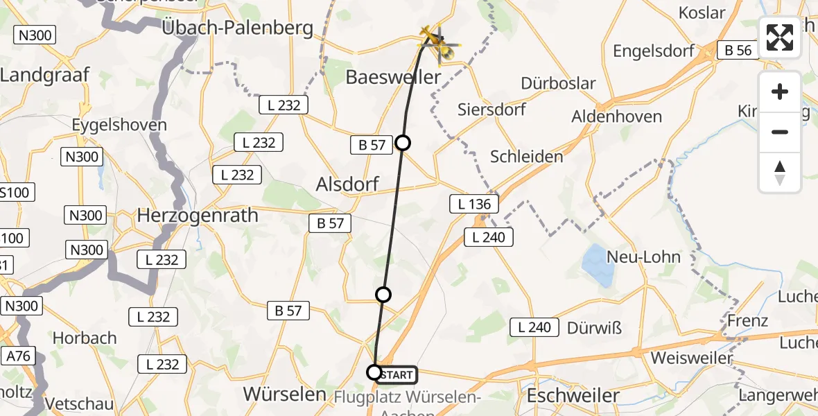 Flugroute Rettungshubschrauber Aachen-Merzbrück Flughafen - Baesweiler, 06 August 2026, 05:56