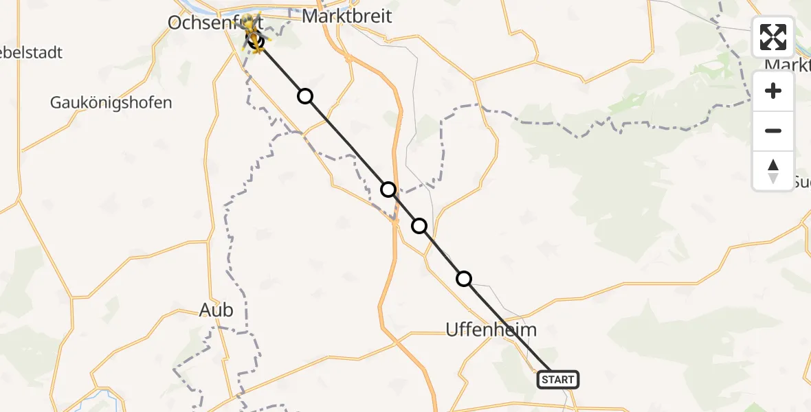 Flugroute Rettungshubschrauber Uffenheim - Ochsenfurt Hospital, 06 August 2026, 06:01