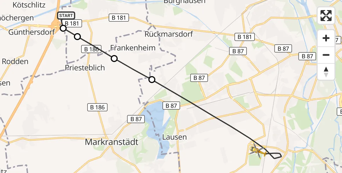 Flugroute Rettungshubschrauber ADAC Air Rescue Station Leipzig/Schkeuditz-Dölzig Hubschrauberlandeplatz (Christoph 61) - Leipzig, 06 August 2026, 06:06