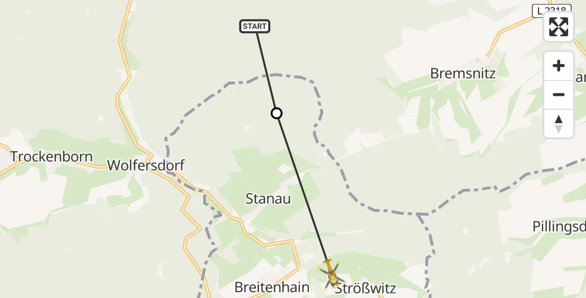 Flugroute Rettungshubschrauber Meusebach - Neustadt an der Orla, 06 August 2026, 06:14