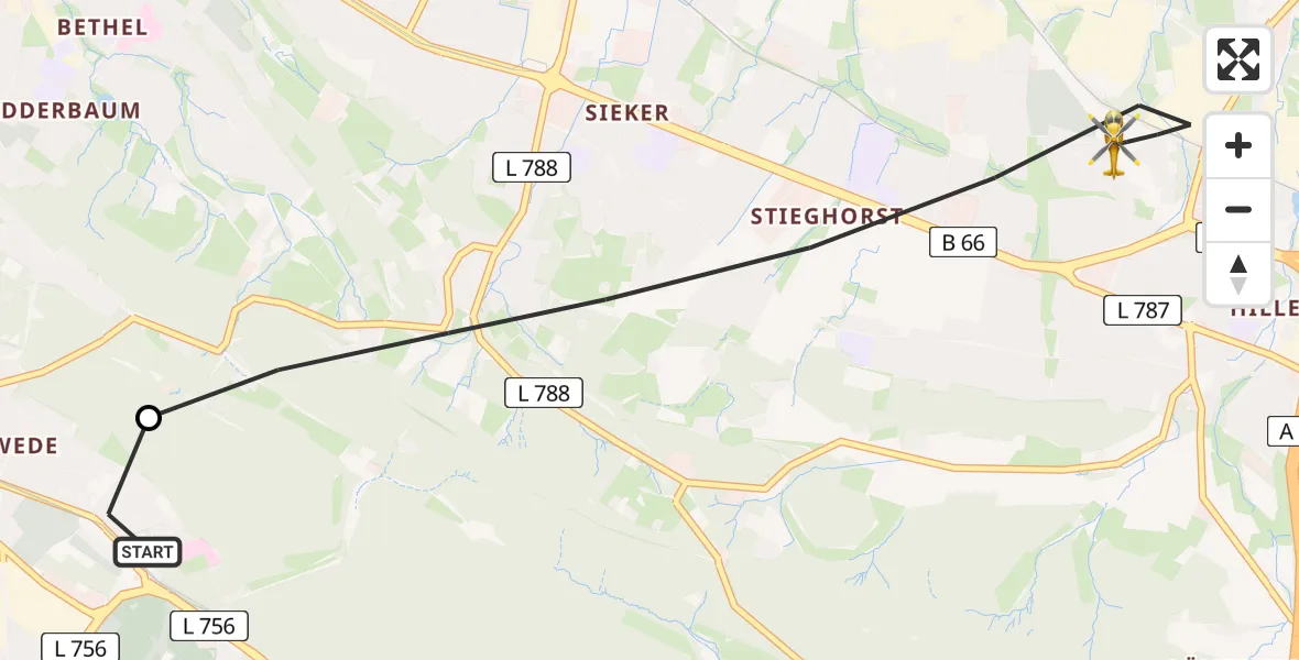 Flugroute Rettungshubschrauber Luftrettungszentrum Bielefeld - Bielefeld, 06 August 2026, 06:23