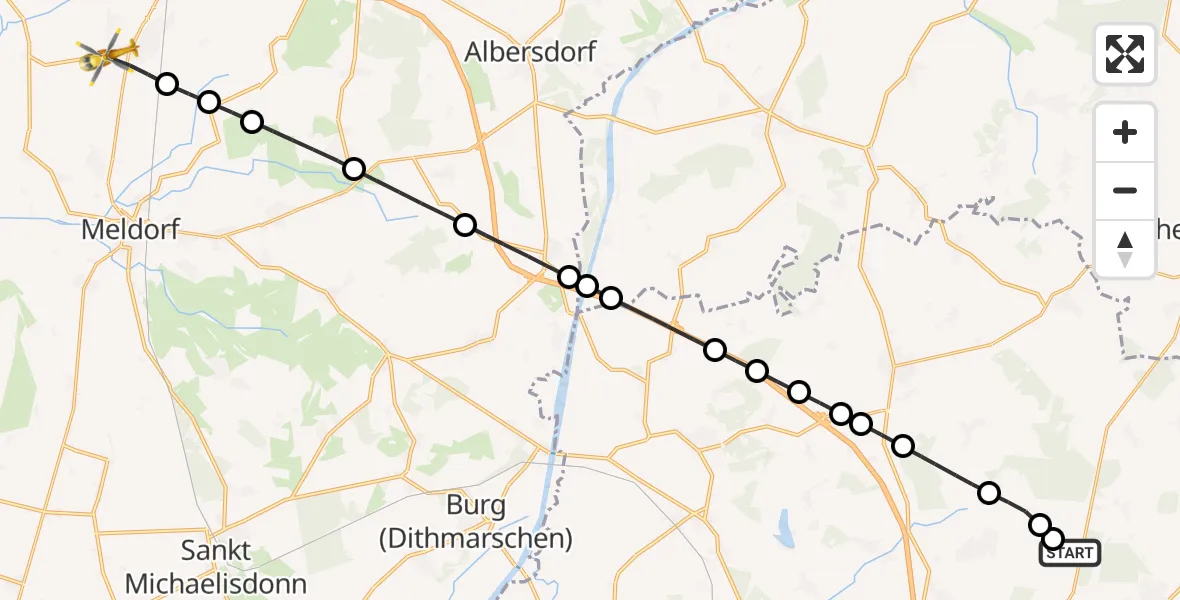 Flugroute Rettungshubschrauber Itzehoe Hungriger Wolf Flugplatz - Hemmingstedt, 06 August 2026, 06:29