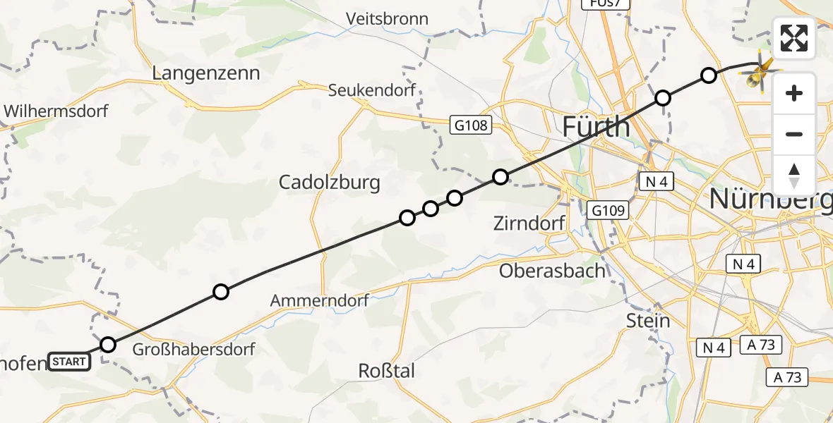 Flugroute Ambulanzhubschrauber Dietenhofen - Flughafen Nuremberg, 06 August 2026, 06:30