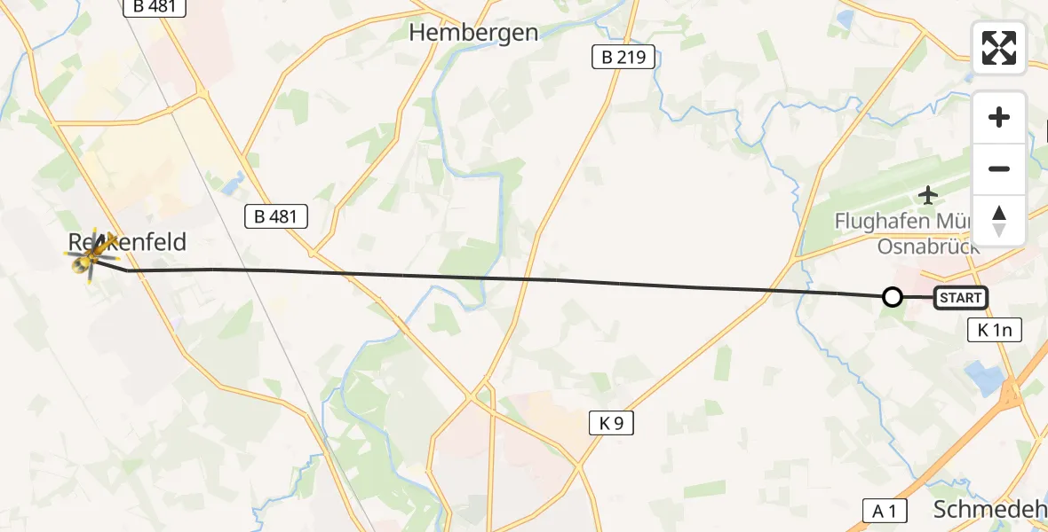 Flugroute Ambulanzhubschrauber Christoph  Westfalen-ADAC - Greven, 06 August 2026, 06:51