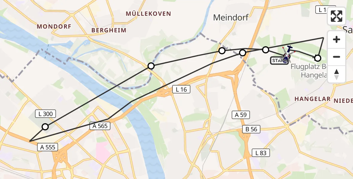 Flugroute Polizeihubschrauber Sankt Augustin - Bonn-Hangelar Flugplatz, 06 August 2026, 06:53