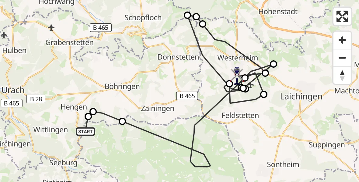 Flugroute Polizeihubschrauber Gutsbezirk Münsingen - Westerheim, 06 August 2026, 06:57