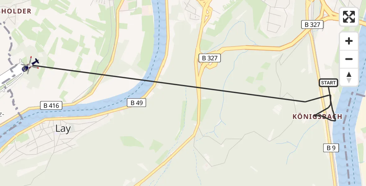Flugroute Polizeihubschrauber Koblenz - Koblenz, 06 August 2026, 06:57