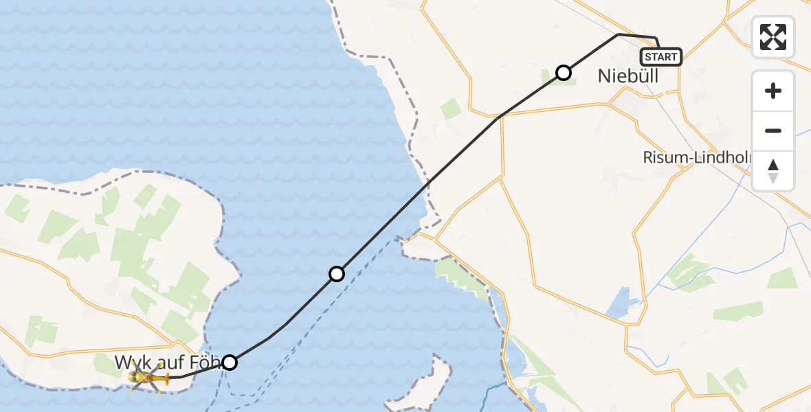 Flugroute Ambulanzhubschrauber Niebüll - Wyk auf Föhr, 06 August 2026, 06:59