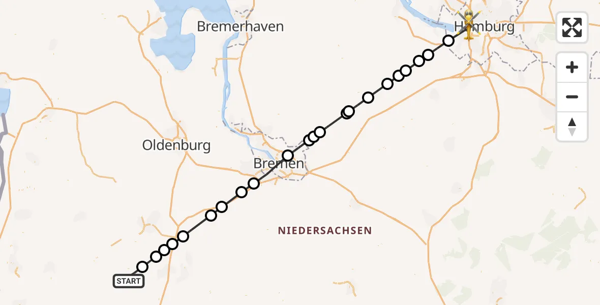 Flugroute Rettungshubschrauber Quakenbrück - Hamburg, 06 August 2026, 07:01