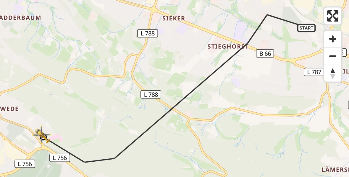 Flugroute Rettungshubschrauber Bielefeld - Luftrettungszentrum Bielefeld, 06 August 2026, 07:03