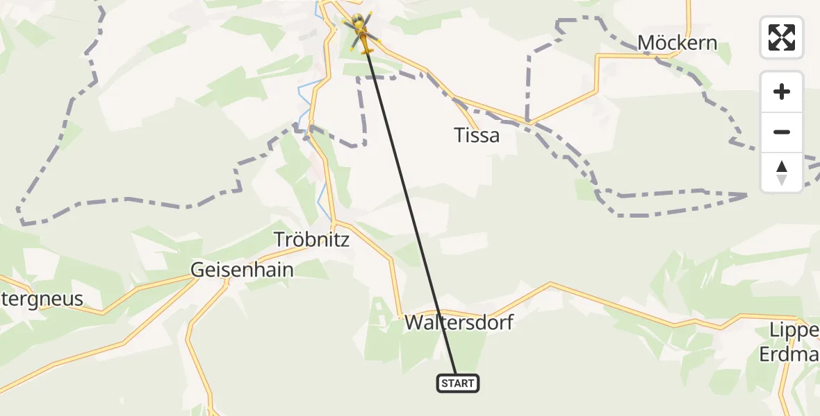 Flugroute Rettungshubschrauber Waltersdorf - Stadtroda, 06 August 2026, 07:07