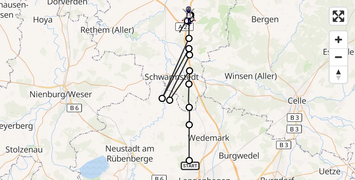 Flugroute Polizeihubschrauber Flughafen Hannover - Walsrode, 06 August 2026, 07:09