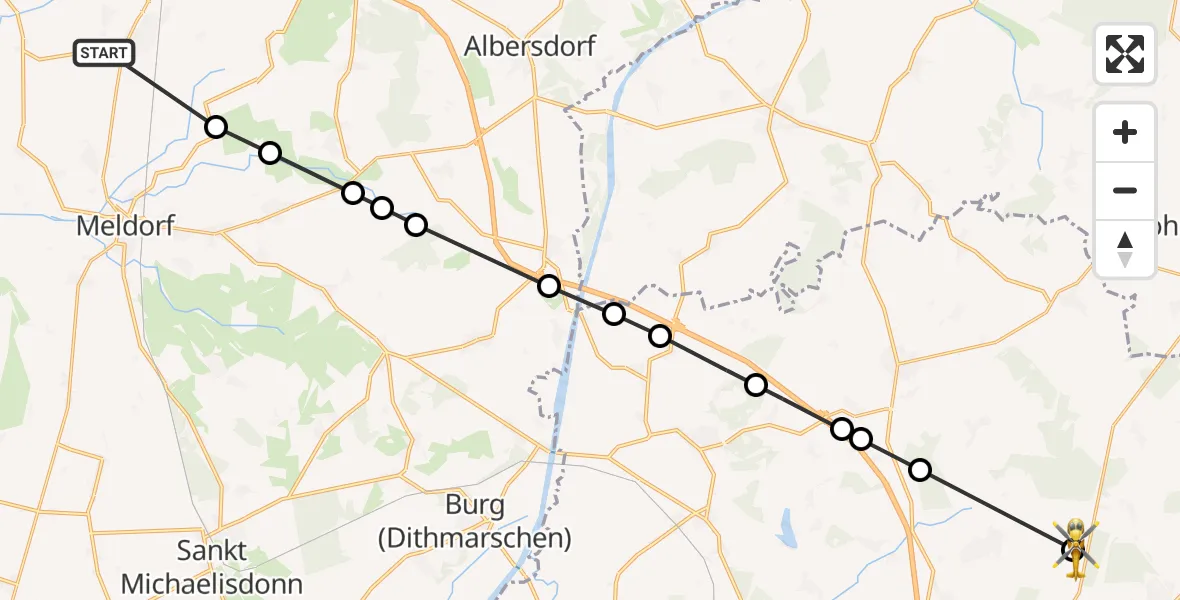 Flugroute Rettungshubschrauber Hemmingstedt - Itzehoe Hungriger Wolf Flugplatz, 06 August 2026, 07:10