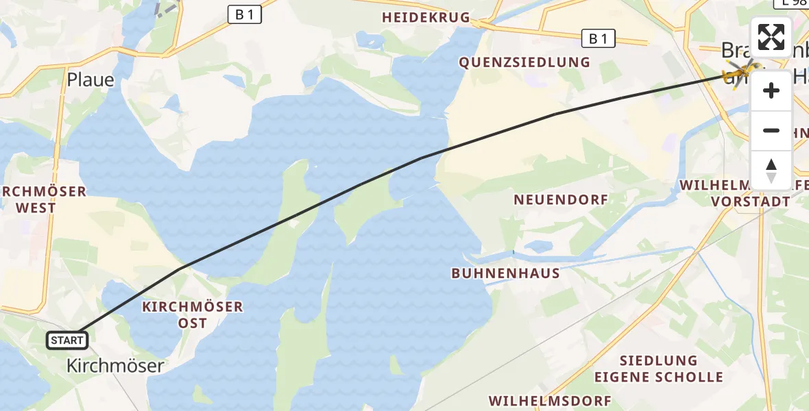 Flugroute Rettungshubschrauber Brandenburg an der Havel - Brandenburg an der Havel, 06 August 2026, 07:16