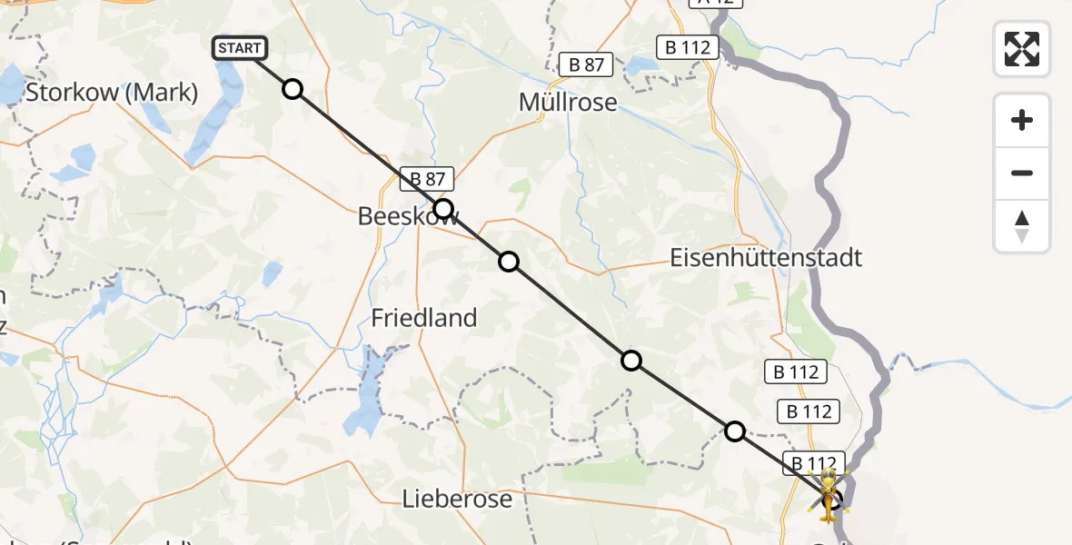 Flugroute Rettungshubschrauber Bad Saarow - Guben, 06 August 2026, 07:17