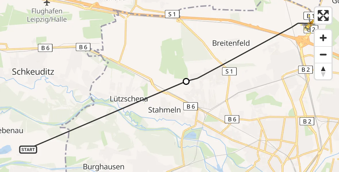 Flugroute Rettungshubschrauber Schkeuditz - Leipzig, 06 August 2026, 07:20