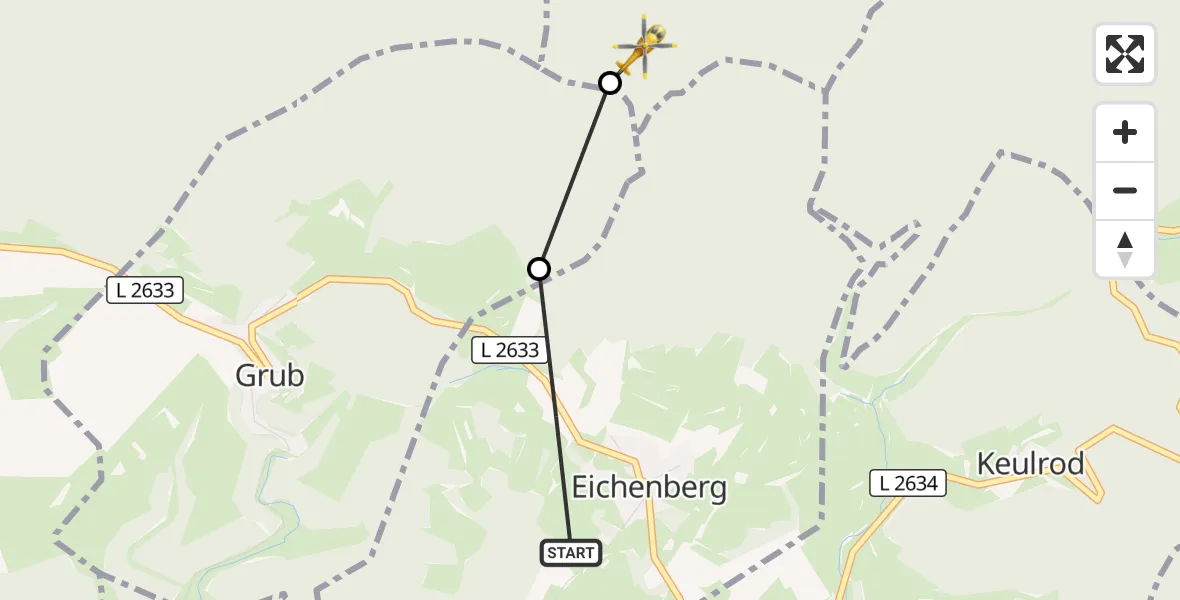 Flugroute Rettungshubschrauber Eichenberg - Suhl, 06 August 2026, 07:24