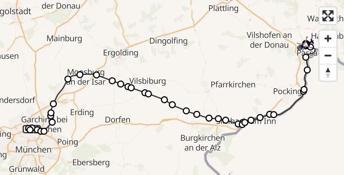 Flugroute Polizeihubschrauber Oberschleißheim - Tiefenbach, 06 August 2026, 07:29