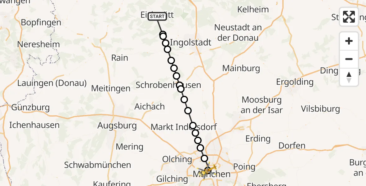 Flugroute Rettungshubschrauber Eichstätt - Deutsches Herzzentrum München, 06 August 2026, 07:30