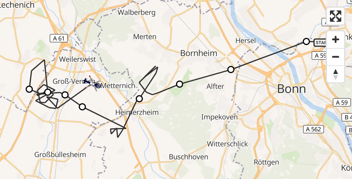 Flugroute Polizeihubschrauber Sankt Augustin - Weilerswist, 06 August 2026, 07:40