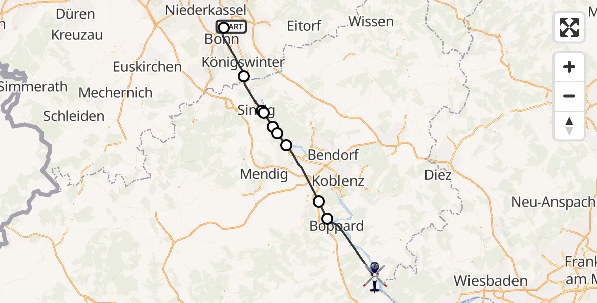 Flugroute Polizeihubschrauber Sankt Augustin - Oberwesel, 06 August 2026, 07:40
