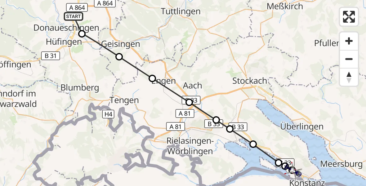 Flugroute Polizeihubschrauber Donaueschingen-Villingen Flugplatz - Konstanz Flugplatz, 06 August 2026, 07:52