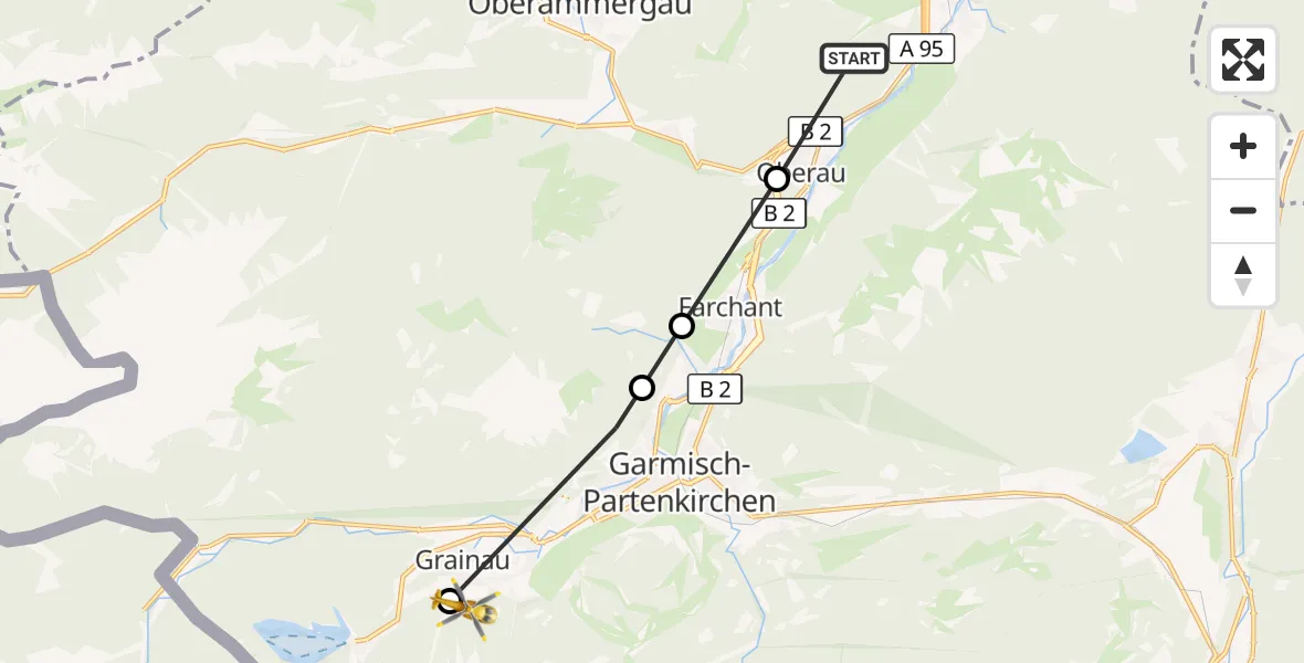 Flugroute Rettungshubschrauber Eschenlohe - Brandweg Hubschrauberlandeplatz, 06 August 2026, 08:00