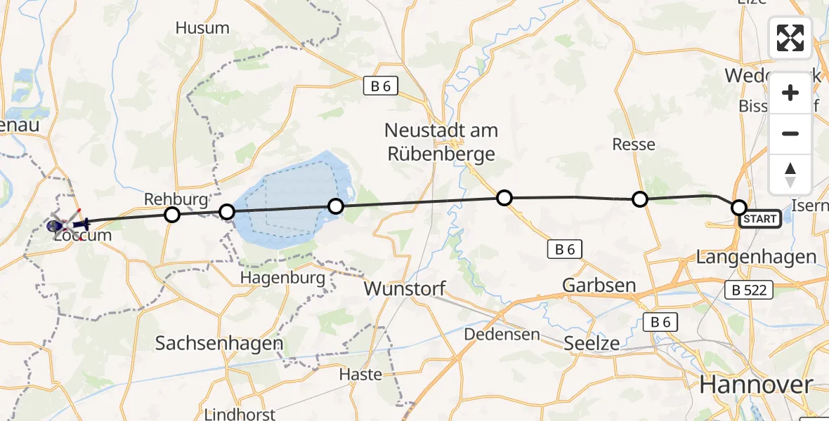 Flugroute Polizeihubschrauber Langenhagen - Rehburg-Loccum, 06 August 2026, 08:07