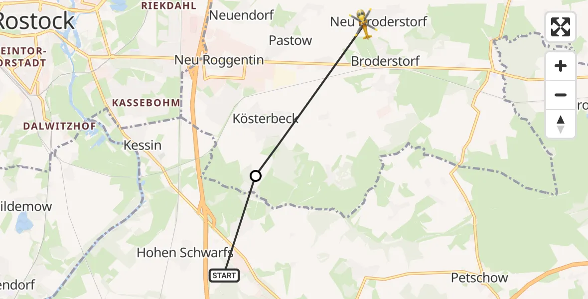 Flugroute Ambulanzhubschrauber Dummerstorf - Broderstorf, 06 August 2026, 08:07