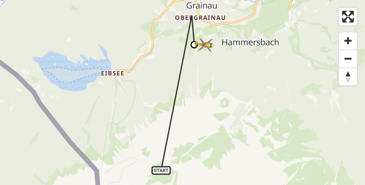 Flugroute Rettungshubschrauber Grainau - Brandweg Hubschrauberlandeplatz, 06 August 2026, 08:16